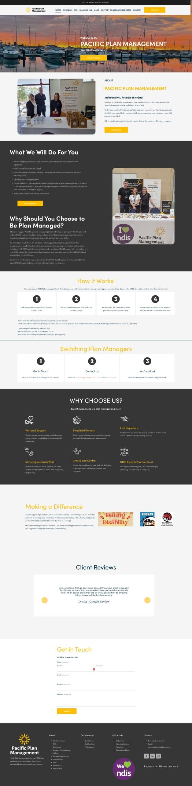 Pacific Plan Management website design