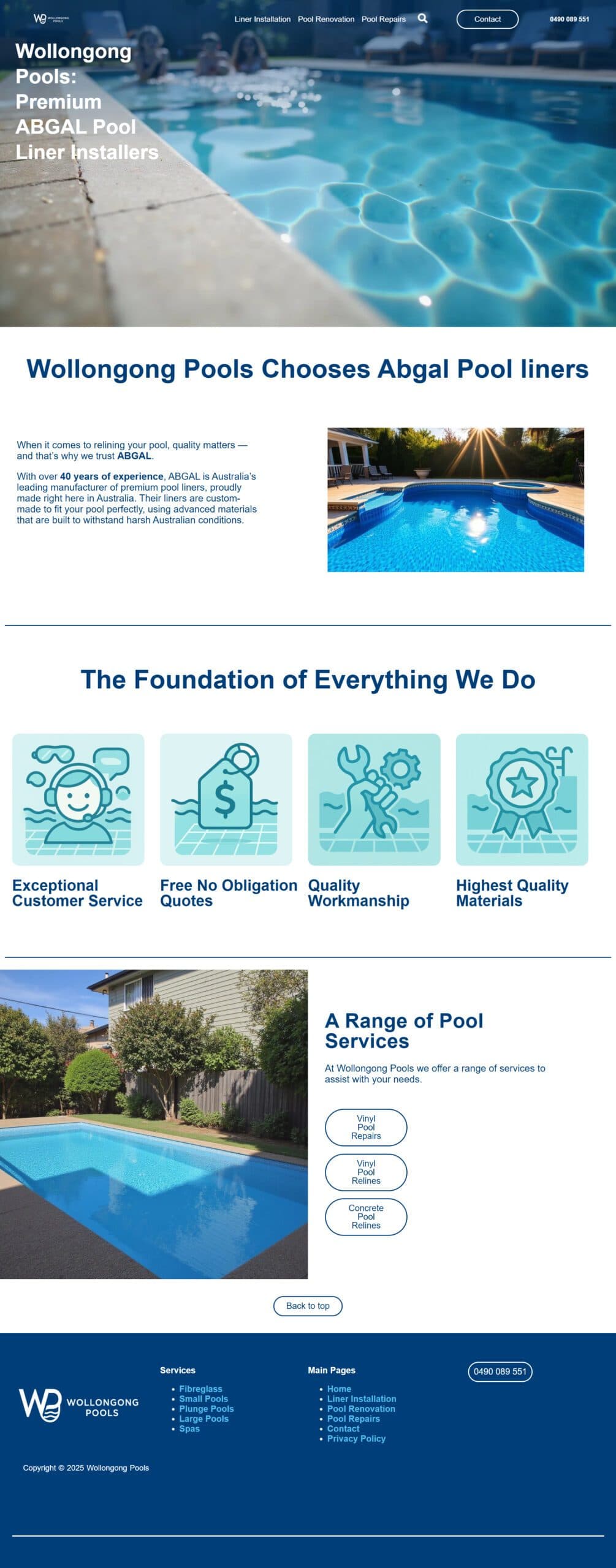Wollongong Pools website design