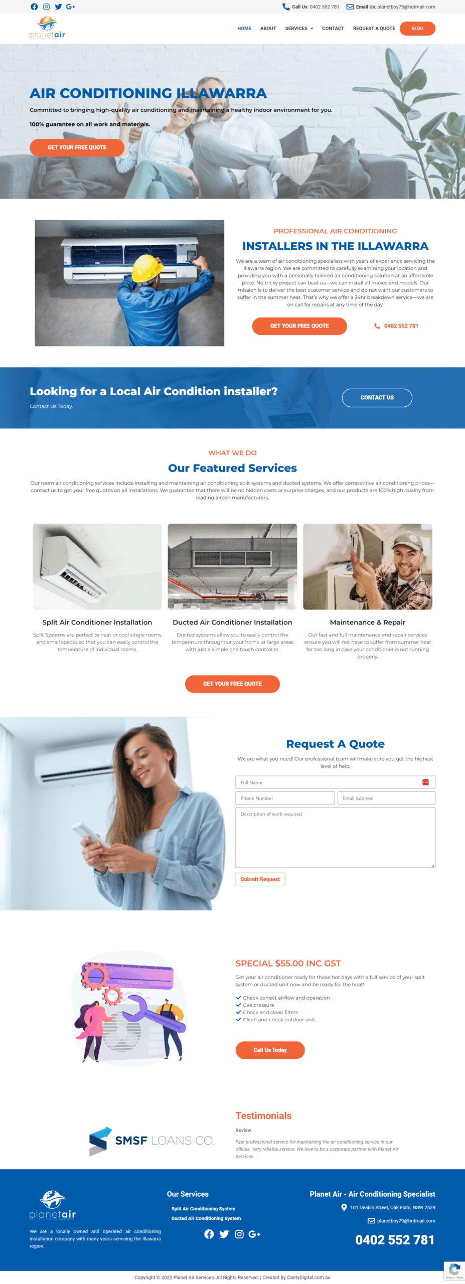 planetairservices.com.au website homepage